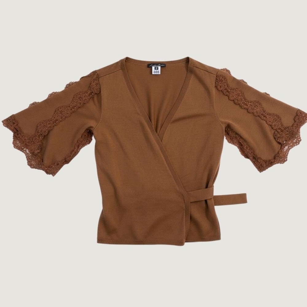Vintage 90s Lillie Rubin Beaded Lace Silk Blend Wrap Shrug Top